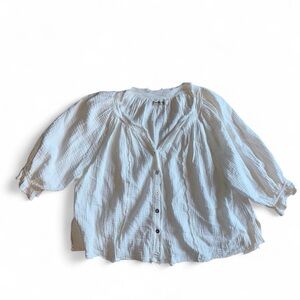 Free People Waffle cotton Button Up Flowy Blouse in White/Cream